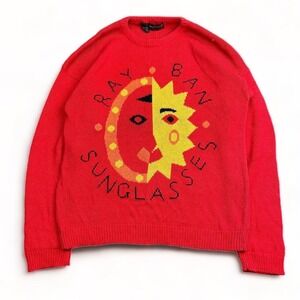 Vintage 80s Tony Lambert Ray Ban Sunglasses Sweater Size Medium Red Knit Sun